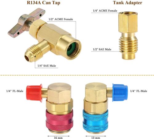 R134A Can Tap Valve Kit AC R134A Adapters Quick Couplers Hose Conversion Kit